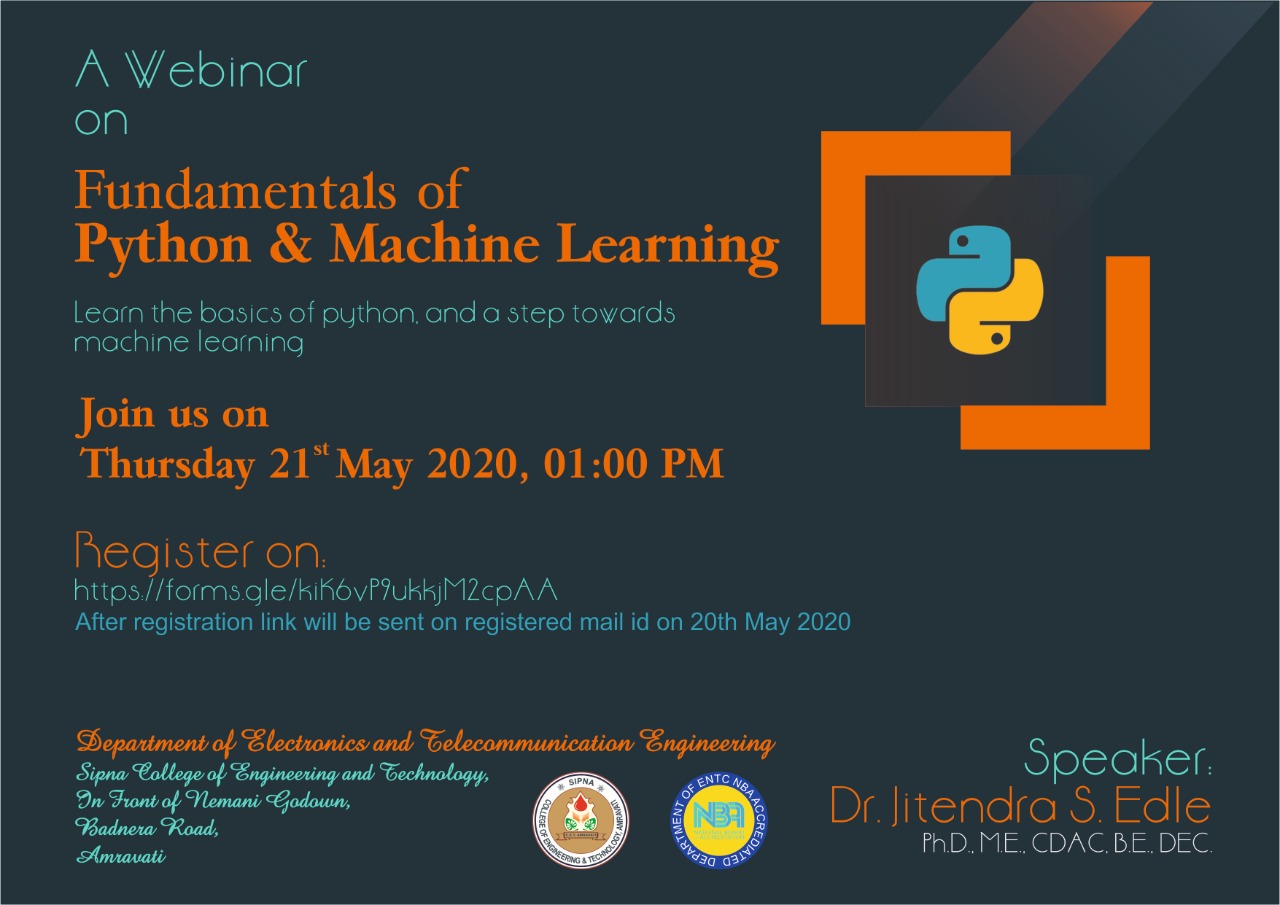 Webinar on “Fundamentals of Python and Machine Learning” on Thursday ...