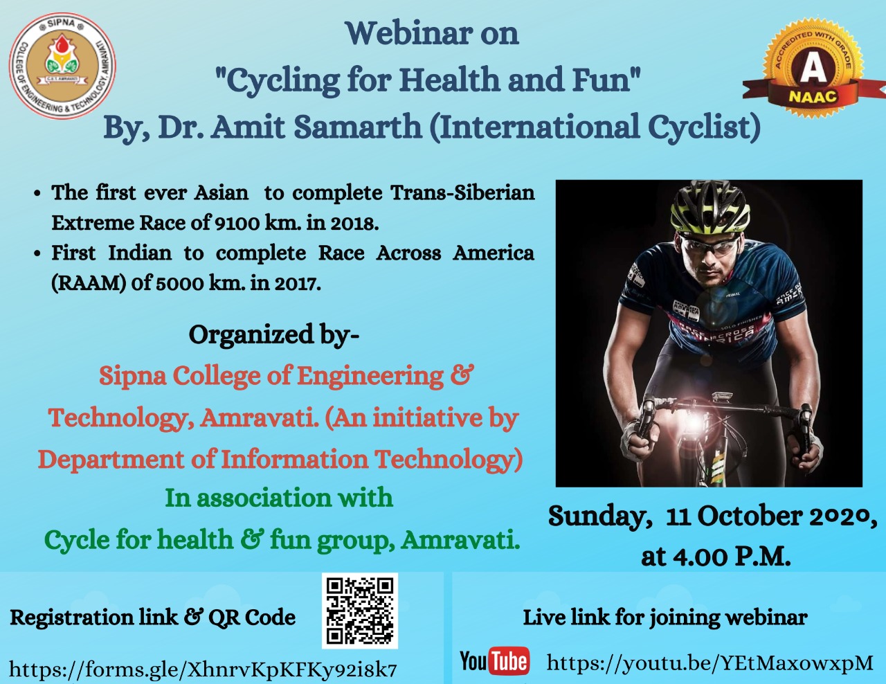 Department of Information Technology, Sipna COET, Amravati in association with Cycle For Health & Fun Group, Amravati